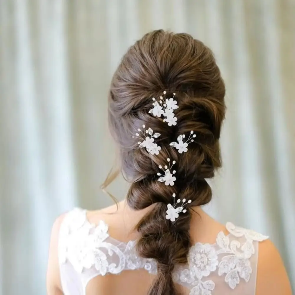 5pcs/set Elegant Flower Pearl Bridal Hair Accessories Chinese Style Frosted Bridal Hairpin Set Retro Handmade Hair Fork image 2