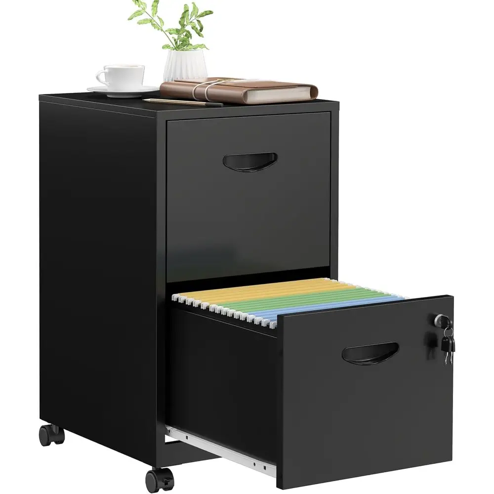 Der Cabinet with Lock, Black Rolling Cabinet for Home Office, Metal Small Mobile Filing Cabinet with Wheels or Hanging Letter