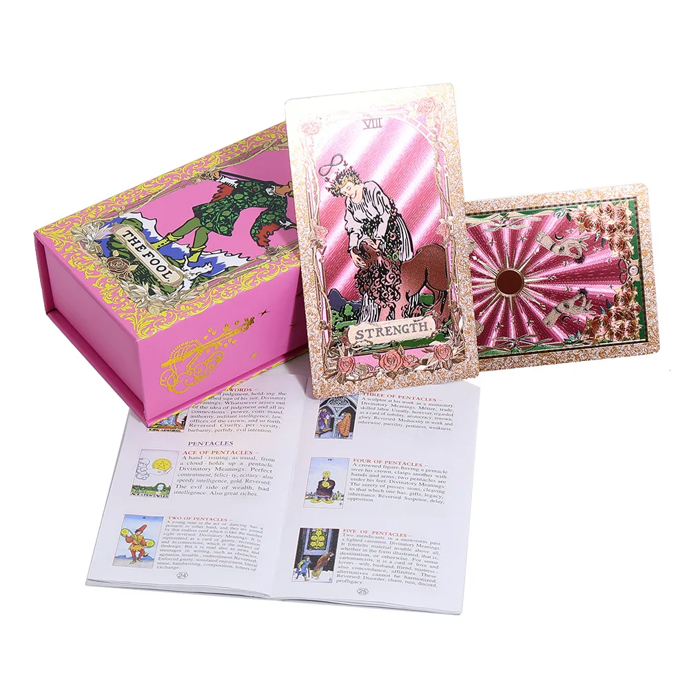 12*7cm Rose Gold Wait Tarot Cards with Guide Book 78PCs Waterproof Divination Board Games Tarot Cards with Box
