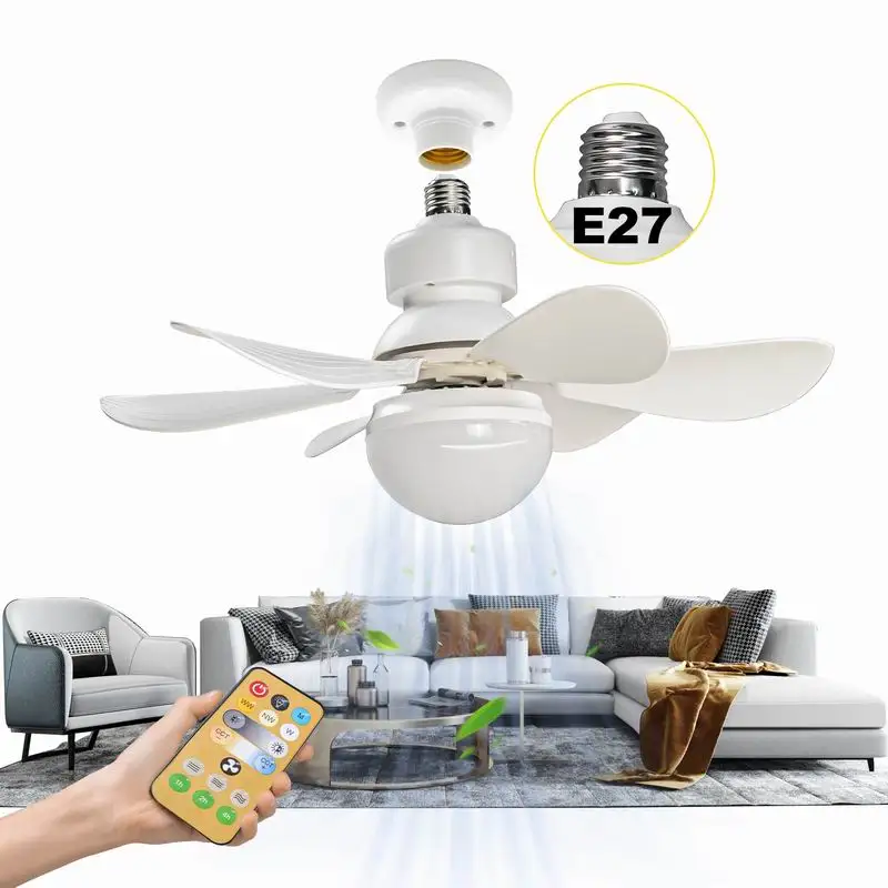 

Ceiling Fans With Remote Control And Light LED Lamp Fan E27 Converter Base Smart Silent Ceiling Fans For Bedroom Living Room