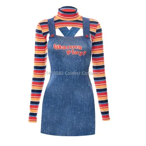 مجموعة زي دمية قاتلة مخيفة للكابوس للنساء, ازياء الهالوين, تريد أن تلعب, بدلة شخصية الفيلم, دمية تشاكي أفضل 8 مبيعات زي تشاكي نسائي - رقم 4