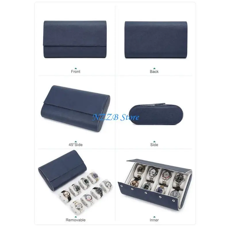 T21F Watch Roll Travel Storage PU Watch Display 8 Slot Travel Holder