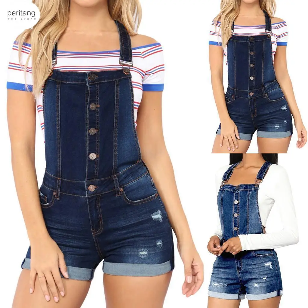 

Women Fashion Casual Button Camisole Solid High Waist Summer Short Jumpsuit Denim Overalls Office Ladies Combinaison#30