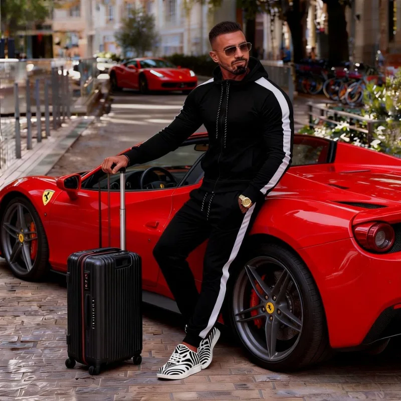 Men's 2 Piece Tracksuit Set Casual Zip Hoodie and Joggers Pants with Side Stripe Sport Outfit - view 3