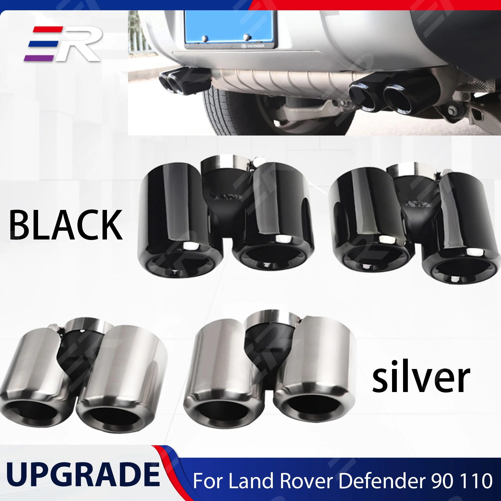 

1 пара выхлопных наконечников из нержавеющей стали для Land Rover Defender 90 110 2020-2025, хвостовое горло с двойным выходом, украшение автомобиля, модификация