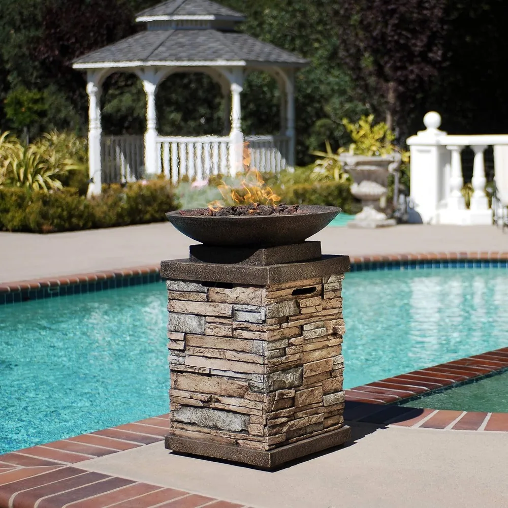 Manufacturing 63172 Newcastle Propane Firebowl Column Realistic Look Firepit Heater