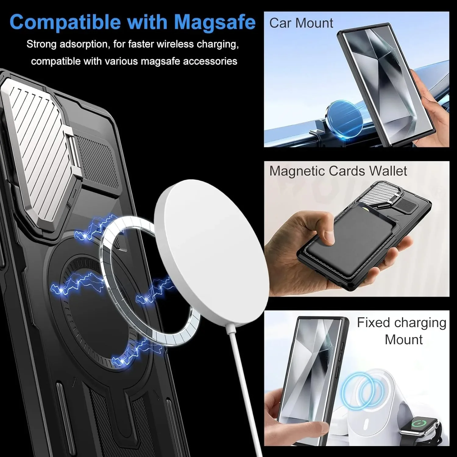 Case For Samsung Galaxy S26 Ultra S25 Ultra S24 A16 A55 A35 Magnetic MagSafe Rotatable Stand Holder Protection Kickstand Covers