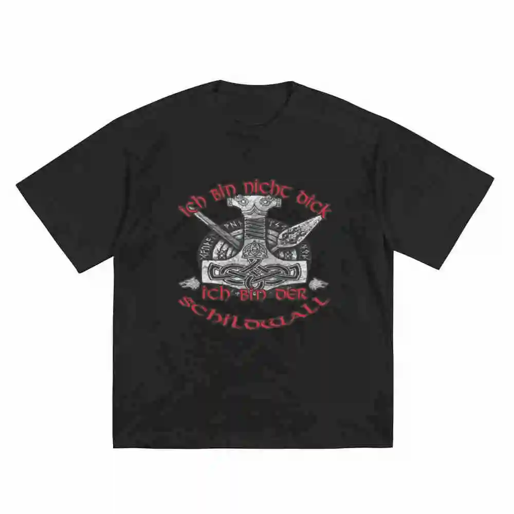 Viking Thor's Hammer Design Rune Writing Battlefield Nordic Clothing Short Sleeve Tee 100% Cotton T-Shirt
