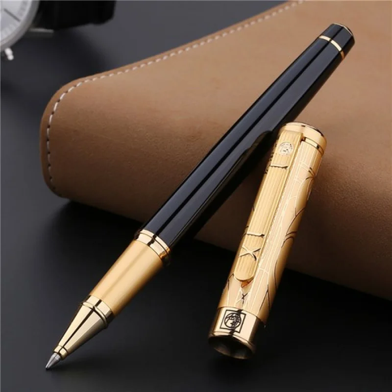 A+ Picasso 902 Gentleman Roller Pen  Pure Black with Golden Cap with Smooth Refill