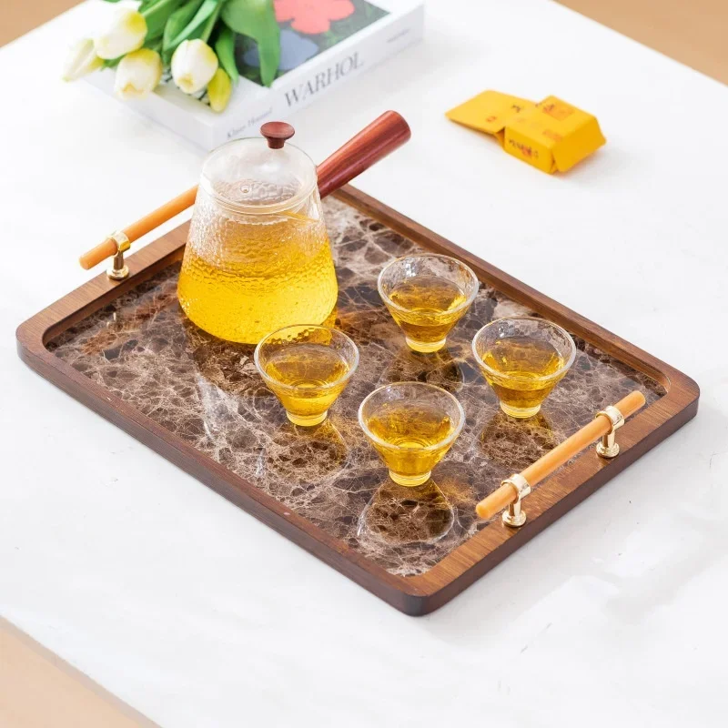 Modern Bamboo and Plastic Chassis Handle Storage Trays for Placing Tea Sets Cakes Fruits Food and Sundries Storage Dinner Plates