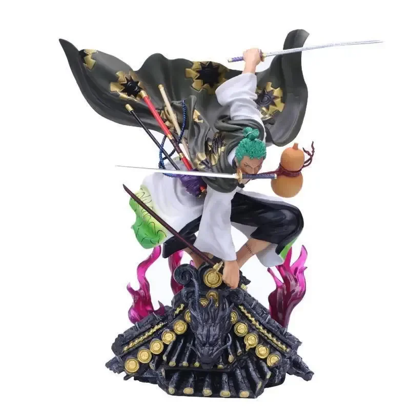 20cm Roronoa Zoro One Piece Anime Statue Collection Decoration Roof  Three-knife Fighting Skill Desktop Decorate Toys Boys Gifts image 6