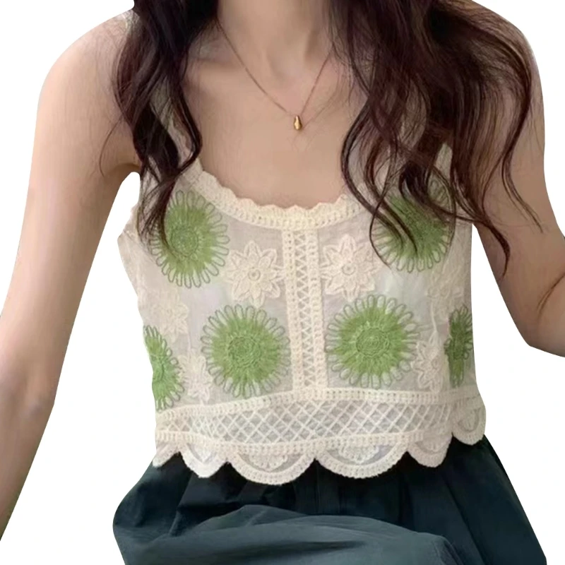 Lace Edge Clothings O-neck Short Knitted Sweater Vest Women Pattern Top