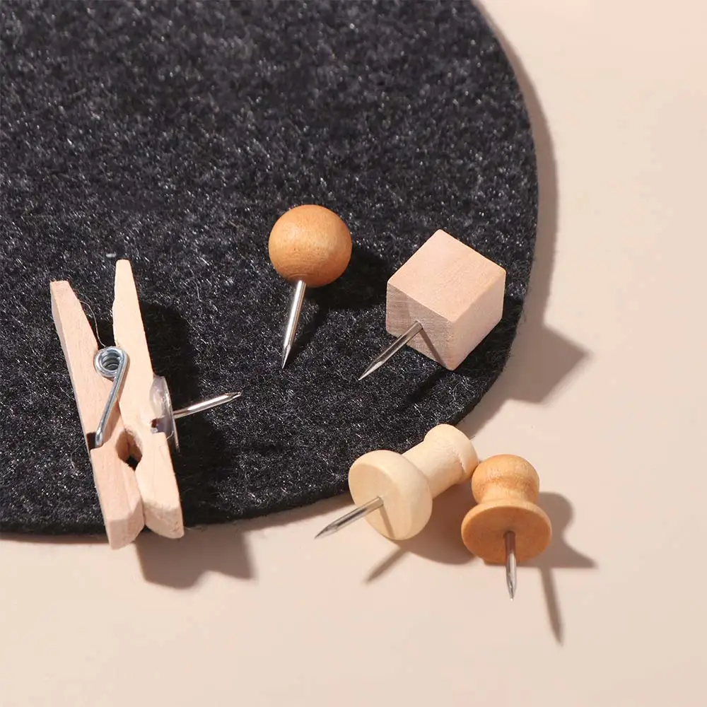 114Pcs Decorative Wood Push Pins Wooden Various Style Drawing Thumb Tacks Fixing Photos with Storage Box Cork Board Thumbtack
