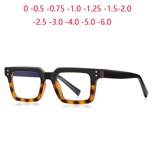Imagen 2 del producto Gafas cuadradas para miopía con montura de leopardo negro para mujeres y hombres TR90, gafas graduadas antirayos azules de 0-0,5-0,75 a-6,0
