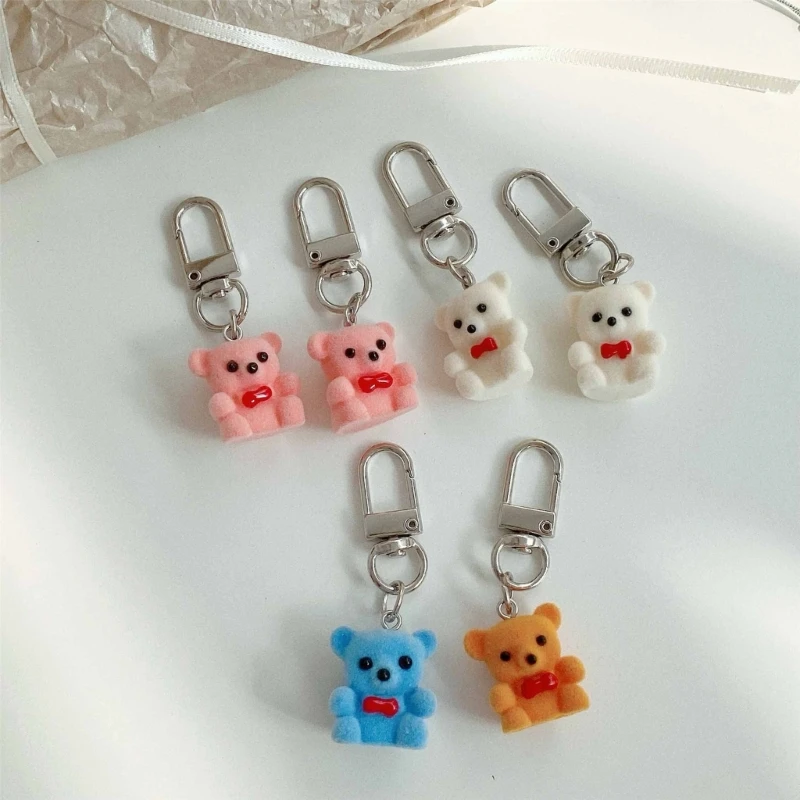 Multipurpose Flocking Lovely Bear Hanging Ornament Fashion Accessory for Bags and Keys Decoration Stylish Outfits image 3