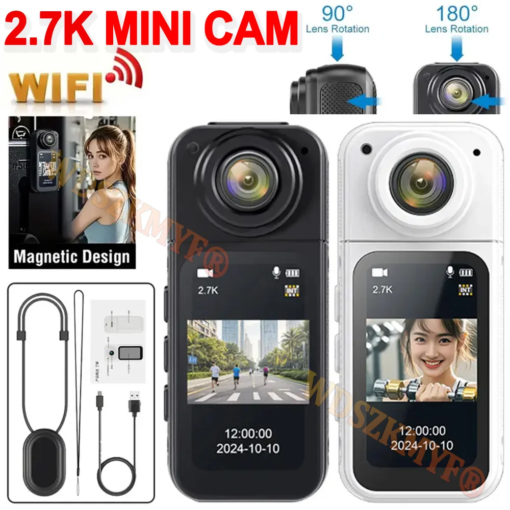 جيب كاميرا صغير حقيقي 2.7K 1080P مع حبل مغناطيسي WIFI خارجي DV 180 ° مسجل أمان محمول للعمل الرياضي قابل للدوران #1