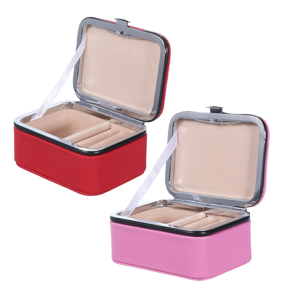 2Pcs Portable Jewelry Case for Women Mini Jewelry Box Travel Organizer Earring Necklace Ring Storage Compact Lightweight PU Lint