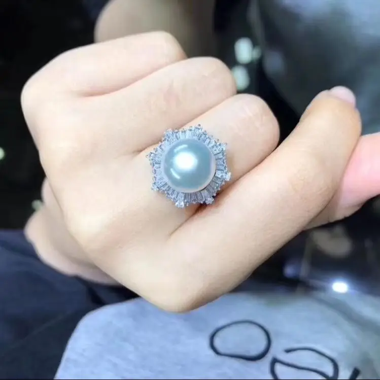 

Fine Jewelry 925 Sterling Silver Natural Fresh Water 11mm White Peals Rings for Women Fine Pearls Rings
