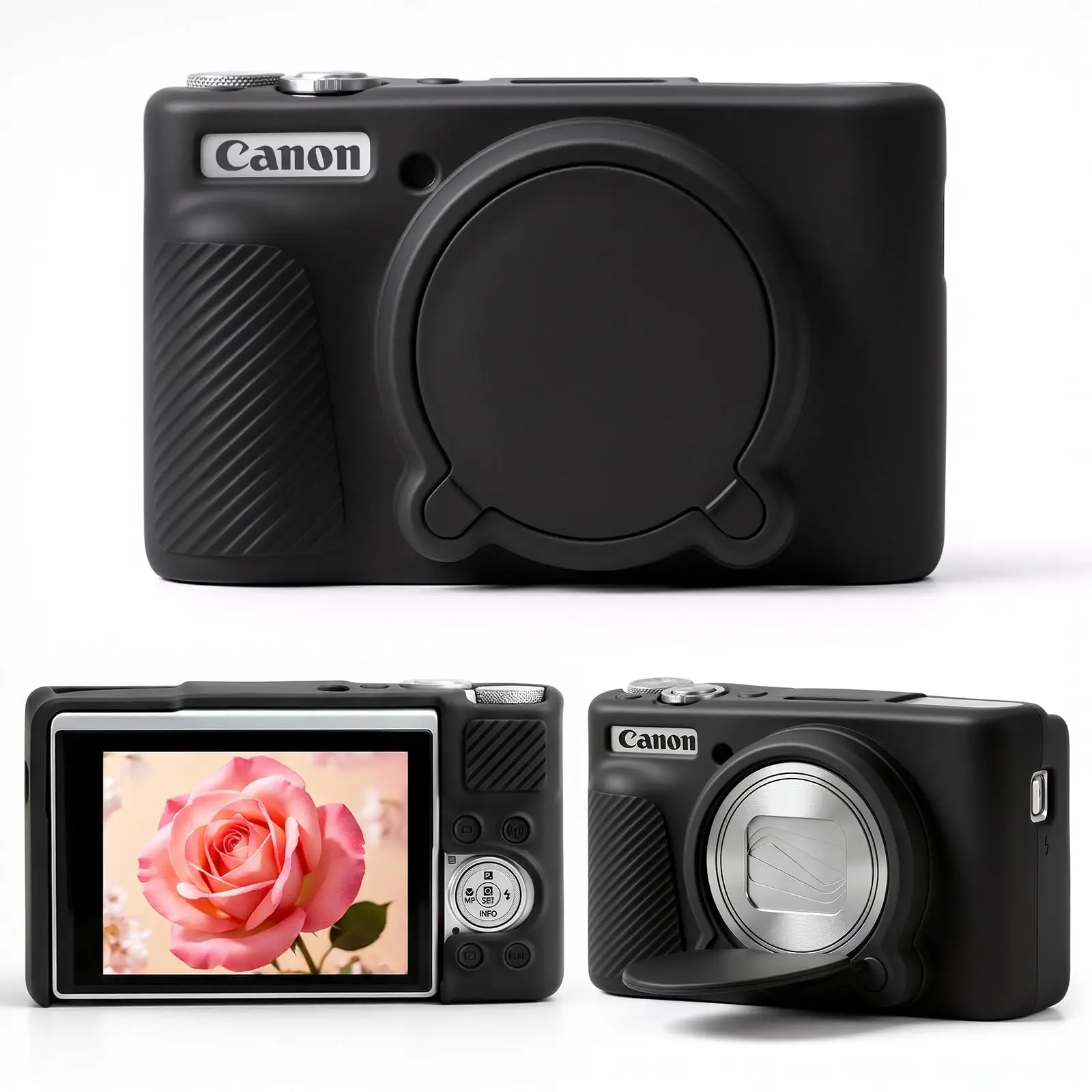 MoKo Weiche Silikon-Kameratasche für Canon PowerShot SX740 HS/SX730 HS, schlank, kratzfest, Schutzhülle, mit 2 Displayschutzfolien