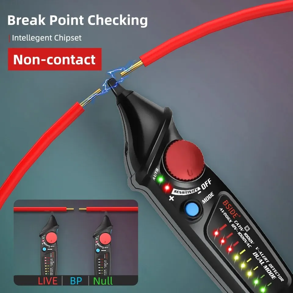 BSIDE Non-Contact Voltage Detector Tester Indicator Profession Smart Test Pencil Live/phase Wire Breakpoint NCV Continuity Meter