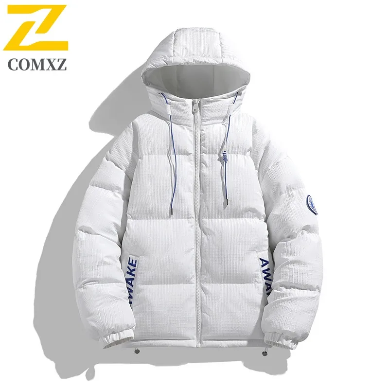 COMXZ Winter Fashion Stand Collar Cotton Jacket Hooded Arrival Waterproof Windproof Outdoor Casual Warm Coat Men Streetwear 2025