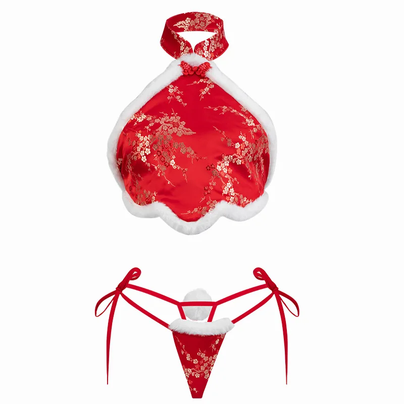 AniLV الصينية Bellyband مثير الملابس الداخلية النساء عيد الميلاد المثيرة موحدة منامة ازياء تأثيري