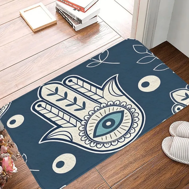 Colorful Hamsa Hand Print Doormat Mandala Floral Evil Eye Design Non Slip Floor Mat for Bohemian Decor