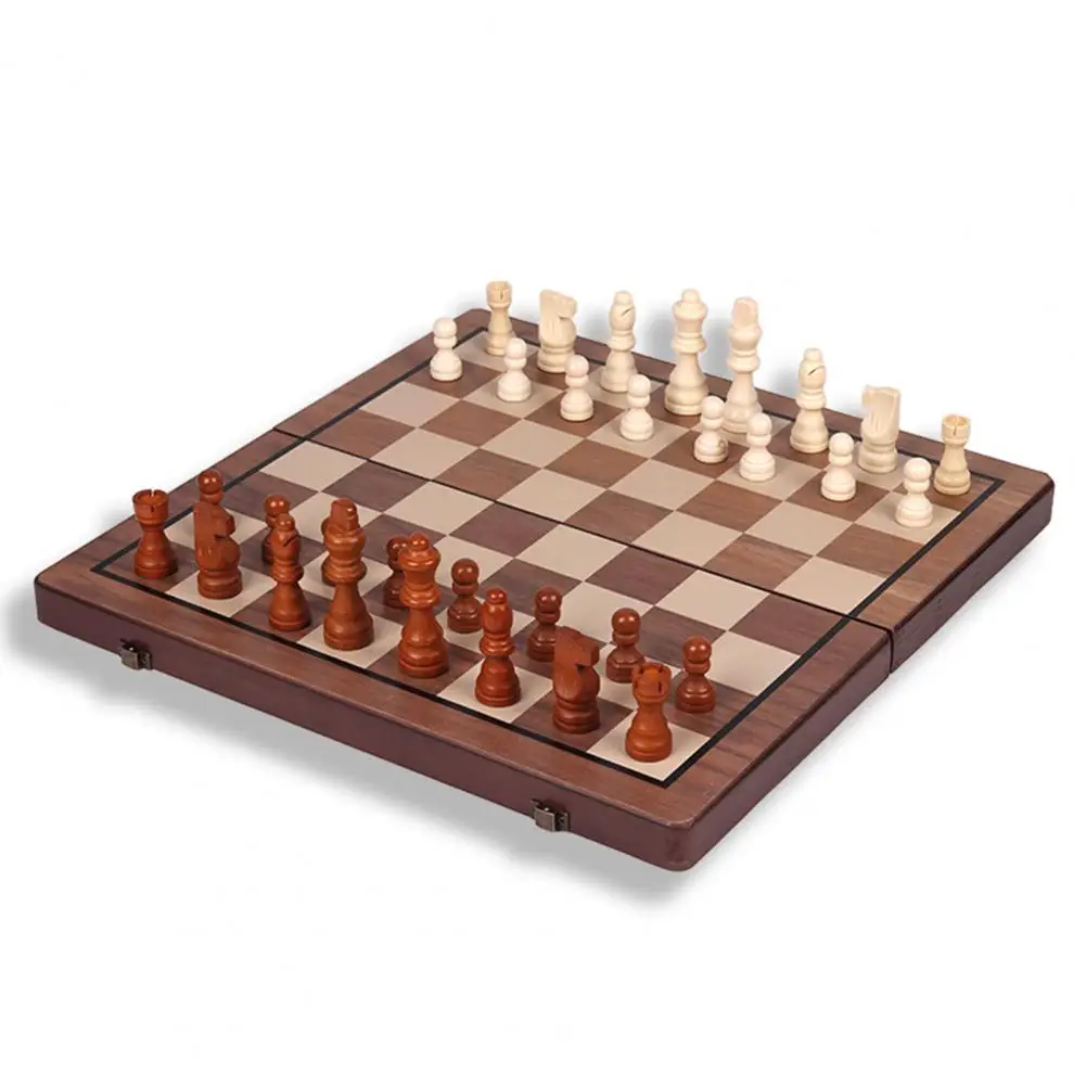 Wooden Chess Game Travel Chess Game Portable Magnetic Chess Game Set with Foldable Wooden Board Educational for Kids Adults