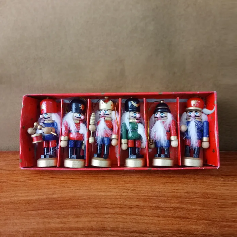 8cm Nutcracker Puppet King Soldier Christmas Decoration Toys Desktop Doll Kids Christmas Pendant Gift Toys 6pcs / Set Ht146