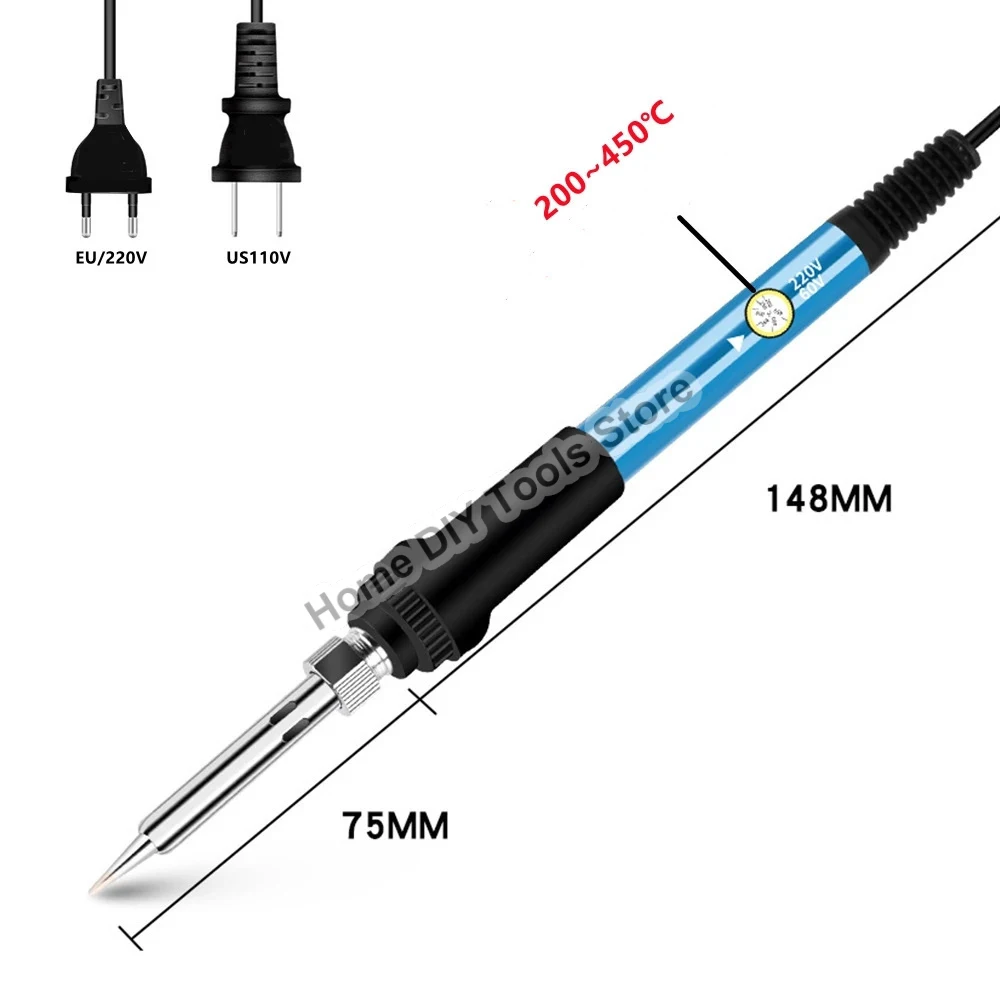 60W Electric Soldering Iron 200-450°C Adjustable Temperature Welding Solder Rework Station Heat Pencil Tips Repair Tool