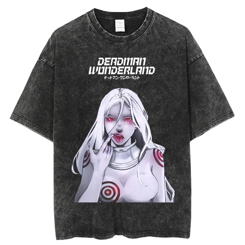 2024 Japanese Anime Deadman Wonderland T Shirt Washed T-Shirts Print T-Shirt Short Top Y2k Summer Harajuku Tops