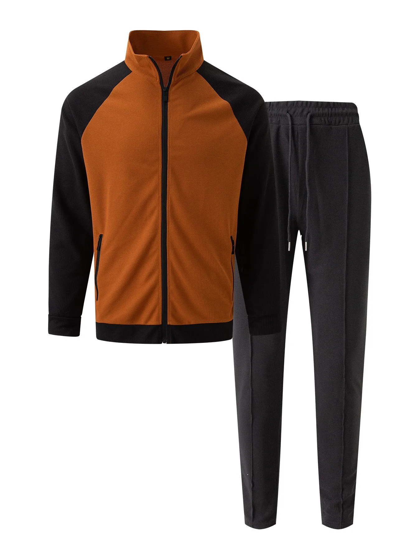 2025 spring and autumn new fashion color contrast with shoulder sleeve high neck cardigan jacket + trousers leisure sports suit