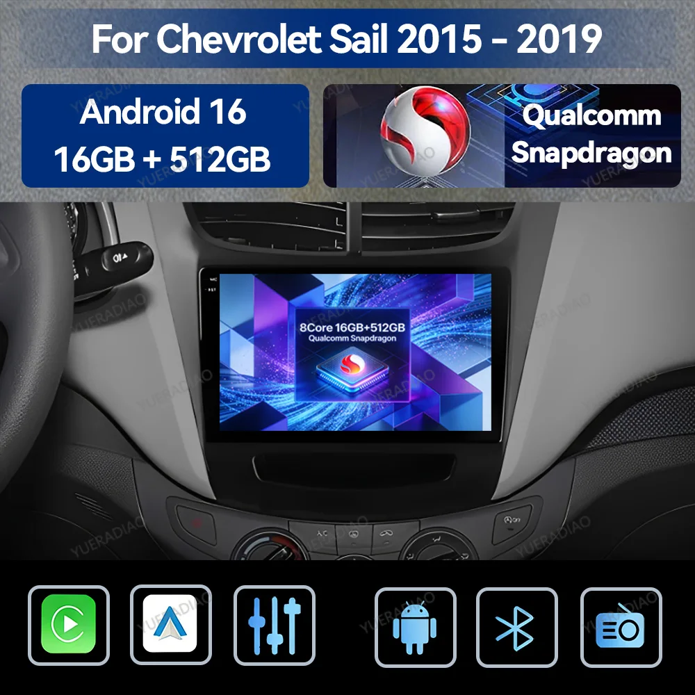 Android 16 Car Radio For Chevrolet Sail Aveo 2015 - 2019 Multimedia Video Player 4G LTE 5G WIFI BT 2DIN GPS NAVI QLED Head Unit