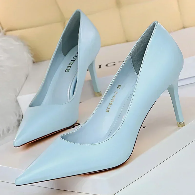 Kobieta Moda Kariera Formalne Wysokie Obcasy 7,5 cm 10,5 cm Kolorowe Buty Lady Słodkie Niebieskie Żółte Ślubne Scarpins Czółenka Plus Rozmiar 34-43