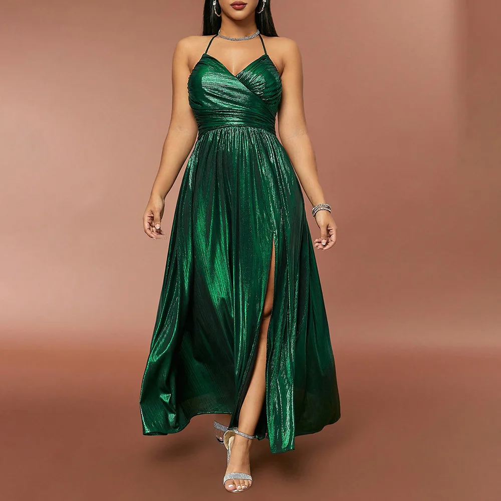 ICCLEK Wedding Guest Dresses Платья На Свадьбу Гость Women\'s Christmas Dress Платье Женское Вечернее Shiny Green Dress