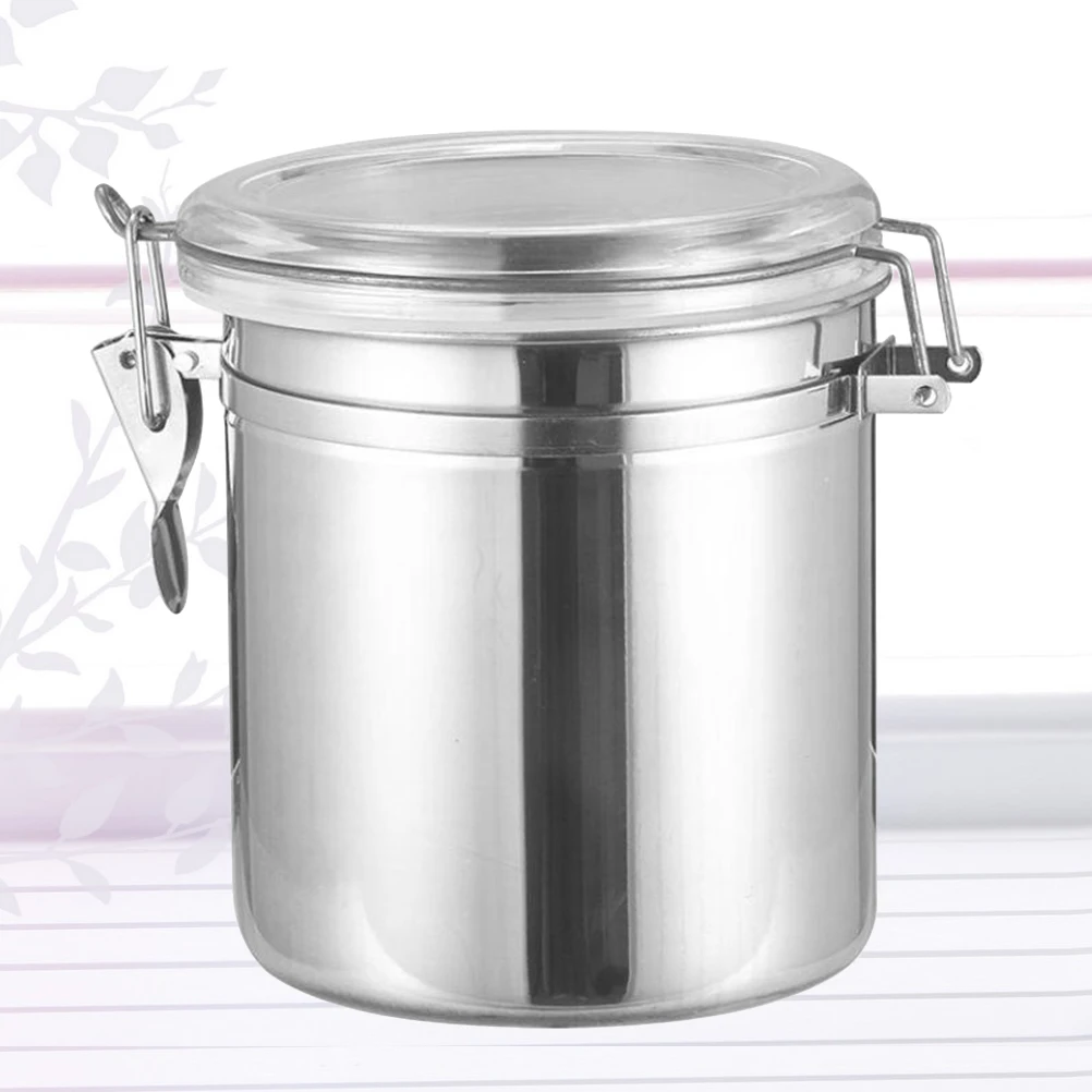 

5 Inches Stainless Steel Sealed Food Storage Tank Airtight Container Coffee Beans Can Tea Leaf Storage Box Home Kitchen