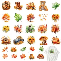 30 types Watercolor Autumn Fallen Leaves Pumpkin DTF Thermo Sticker Decals Heat Transfer Clothes Clothing Crafts Diy Accessory