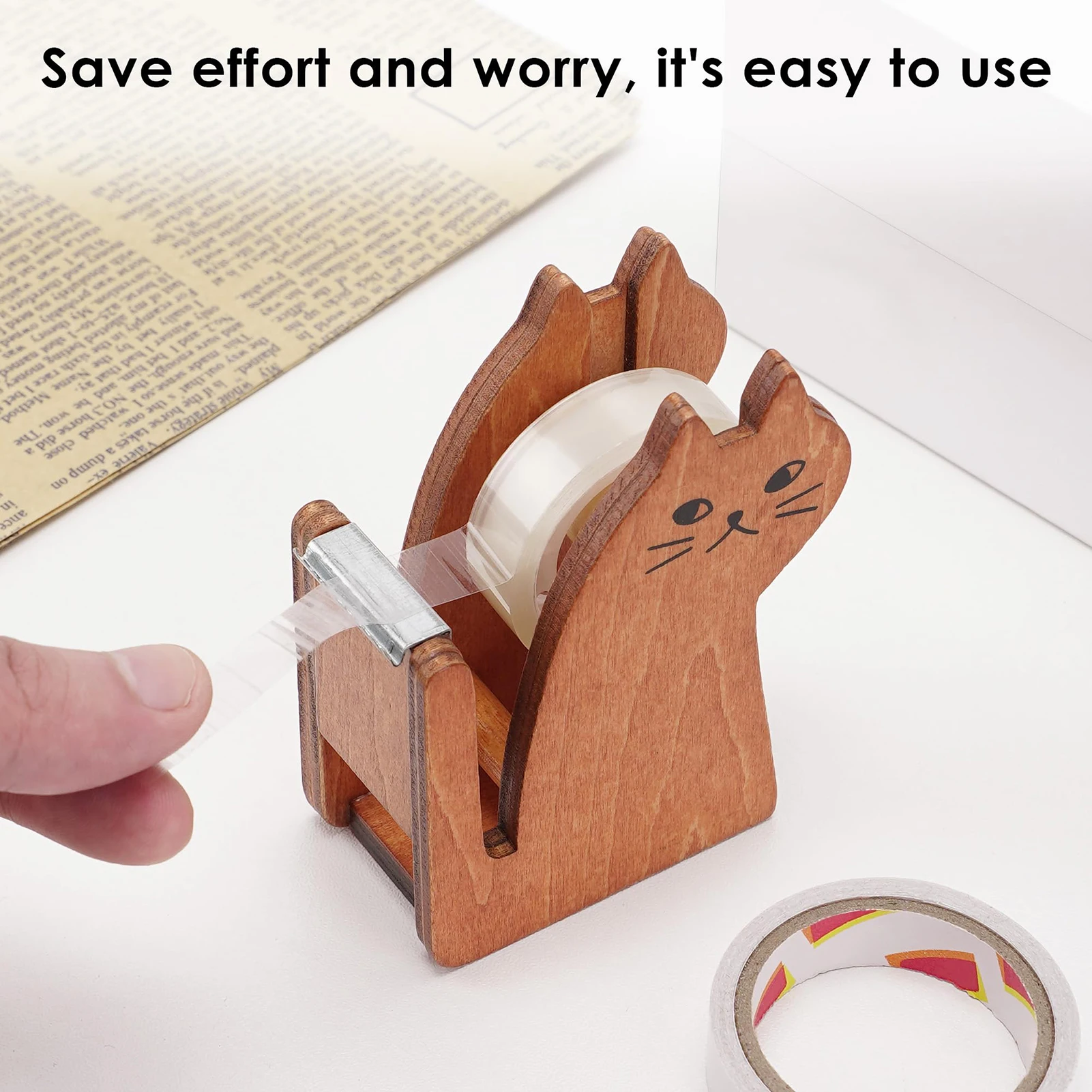 

Wooden Cartoon Cat Tape Dispenser Creative Retro Animal Design Tape Dispenser for Home Office Desk Tape Organizer Ornament