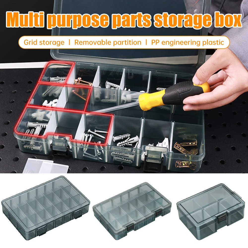 Plastic Hardware Parts Storage Box 6/18/21 Grids Tool Classification Organizer Electronic Component Drill Bit Accessory Suitcase