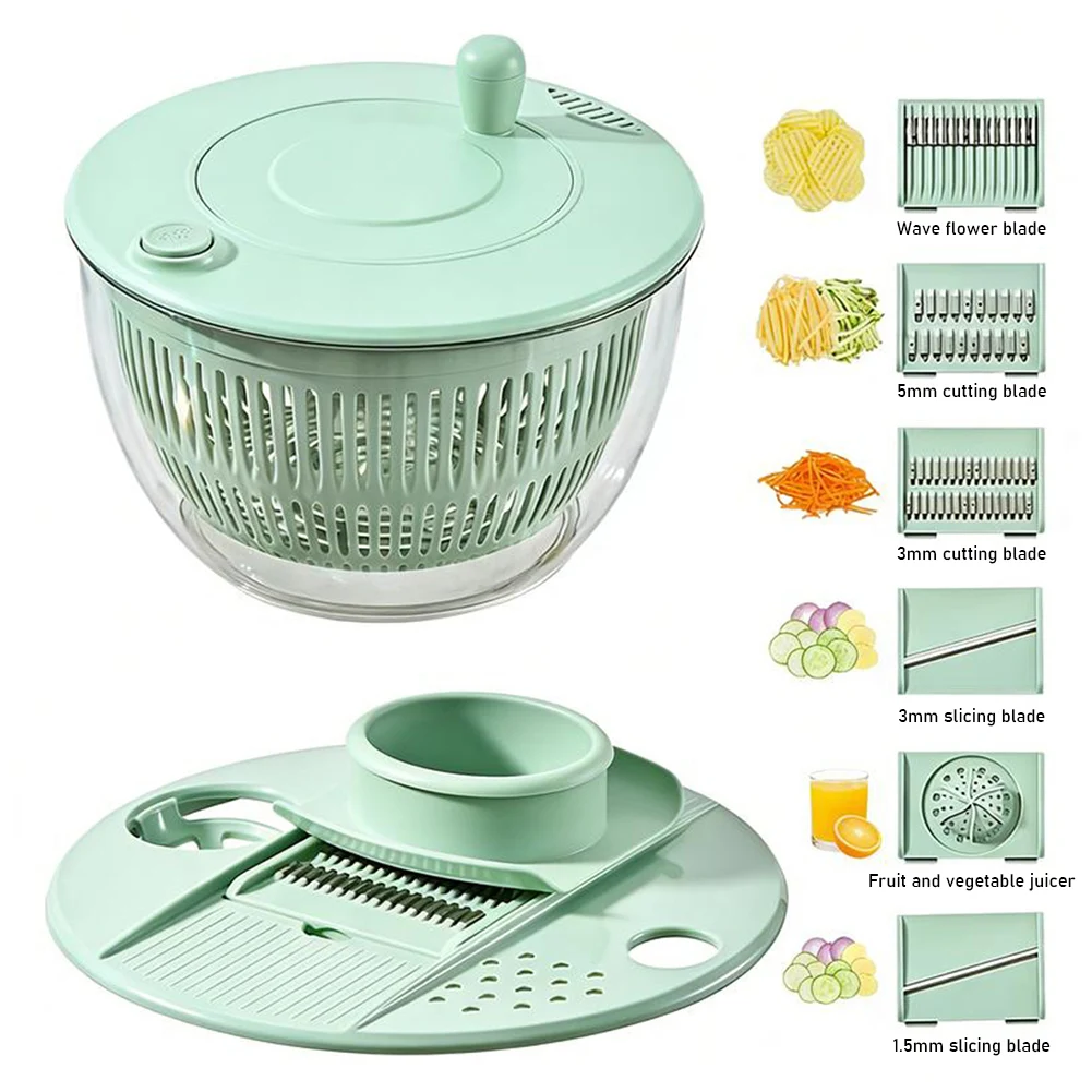 Gemüse-Salatschleuder, Gemüse-Obst-Waschkorb, multifunktionaler Dörrkorb mit Slicer, Küchenhelfer, Salat-Rührschüssel – Detail 6