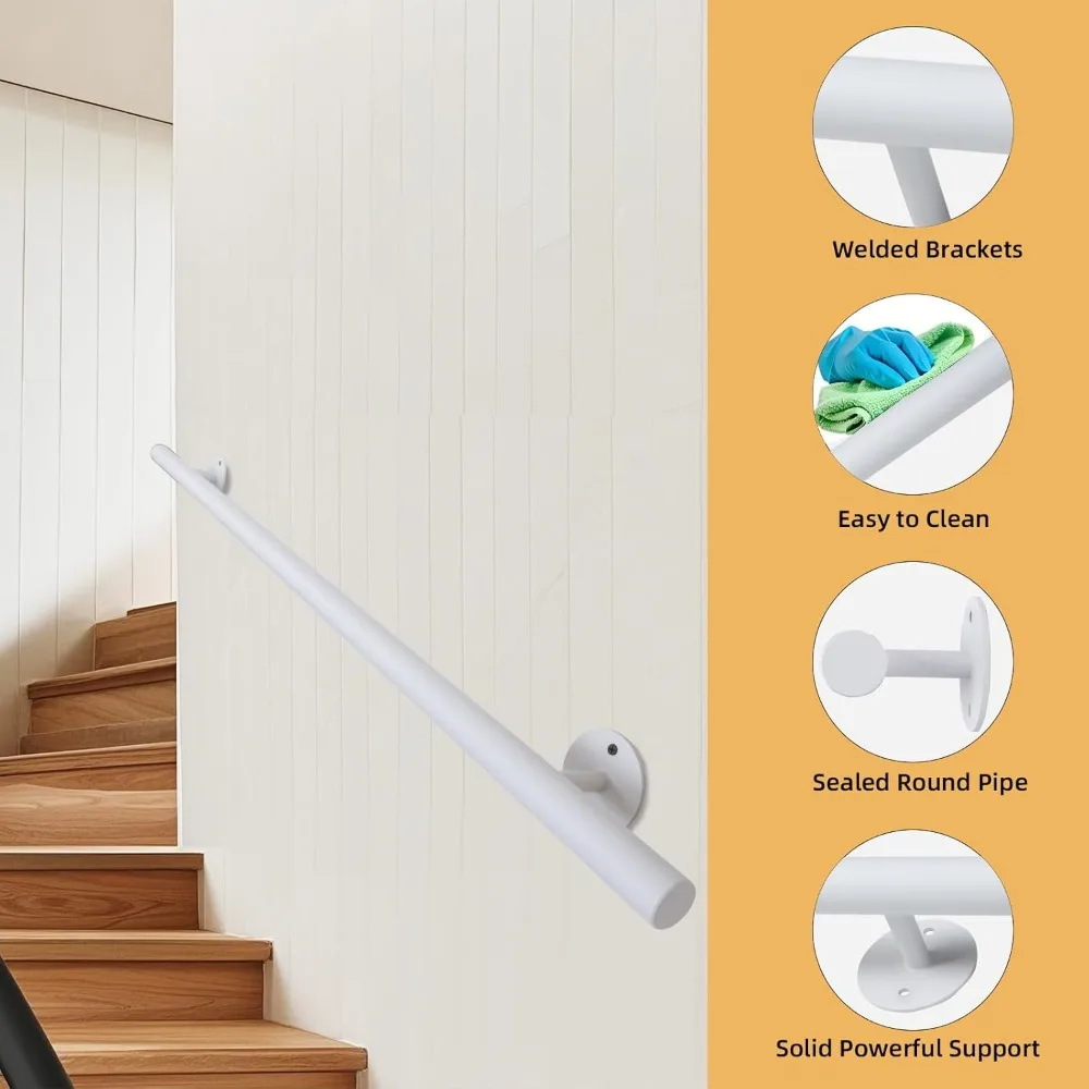 درابزين الدرج المعدني المثبت على الحائط الداخلي، درابزين الدرج الأبيض مقاس 48 بوصة، للاستخدام الخارجي والداخلي، قضبان الإمساك للسلامة #3