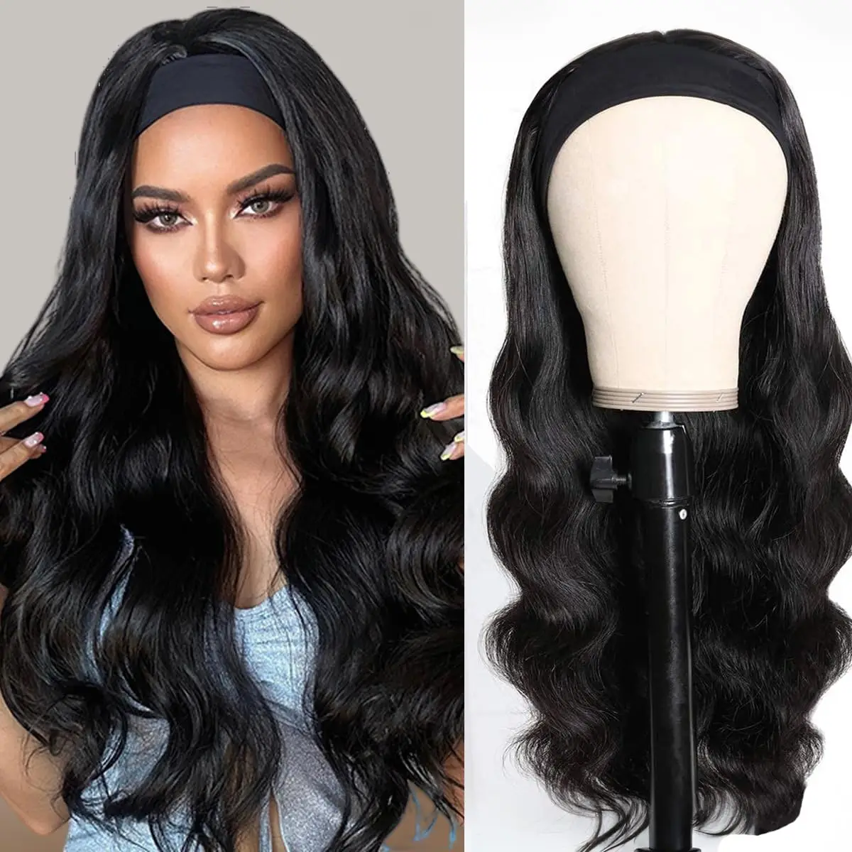 

Headband Human Hair Wigs Body Wave Remy Malaysians Wigs For Black Women Cheap 180% Density Machine Made Headband Wigs