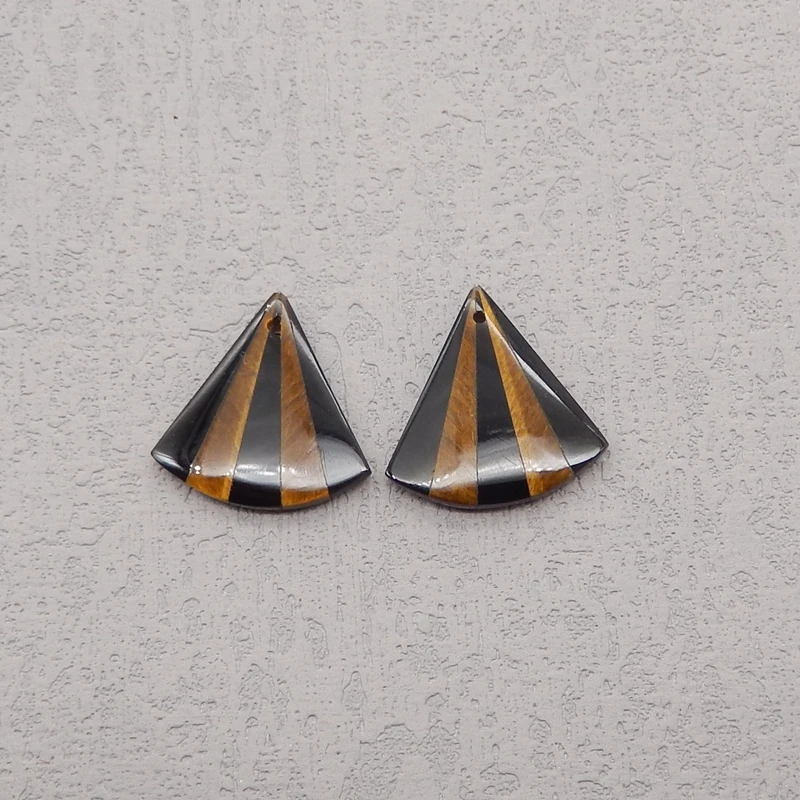 Handmade Jewelry Natural Stone Obsidian Tiger-Eye Intarsia Earring Bead,Fashion Jewelry Earrings For Women 20x20x3mm 3g