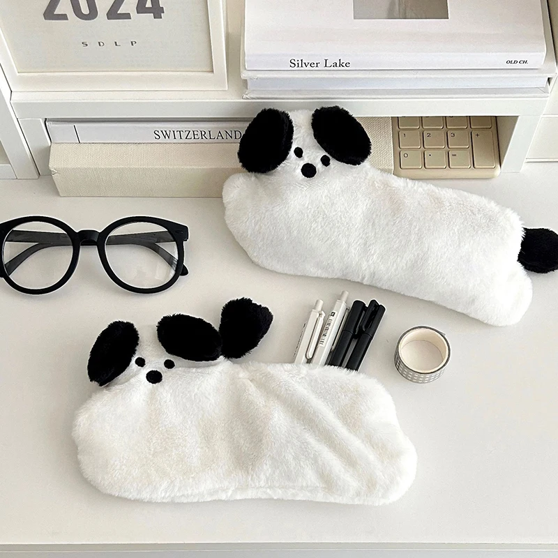 Plush Running Puppy Pencil Case Cosmetic Bag Portable Large Capacity Pen Pouch Stationery Storage Box School Office Supplies