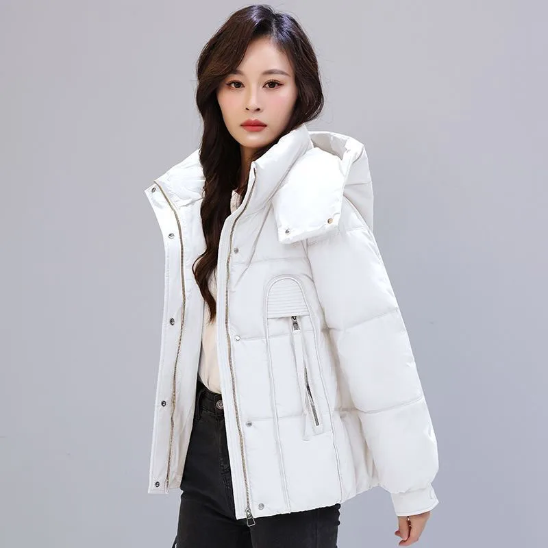 

Autumn Winter Cotton Jacket Women's New Short Hooded Parkas Thicken Warm Cotton-Padded Slim Joker Coat Female Casual Ladies Tops