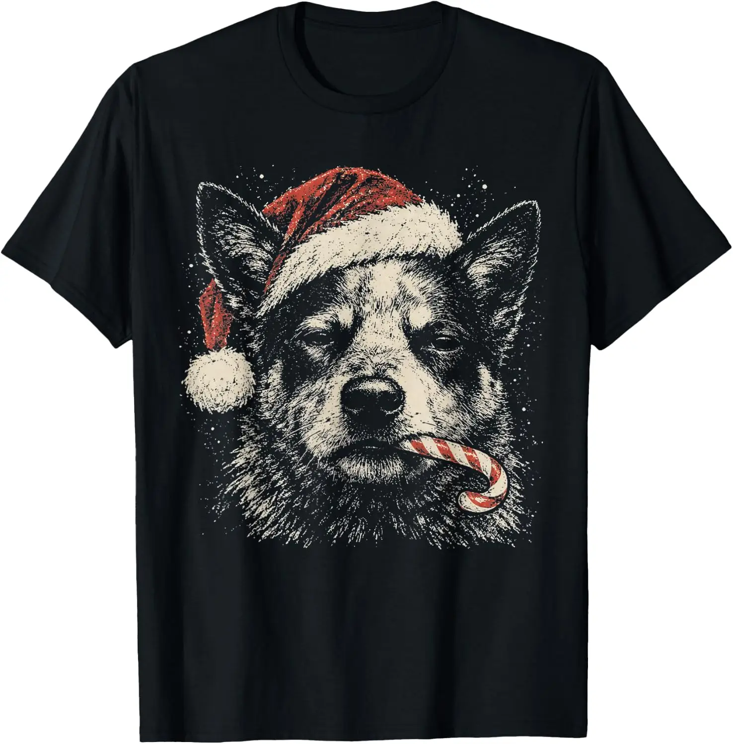 Blue Heeler Dog Christmas Santa Hat Candy Cane Funny Xmas T-Shirt Premium heavyweight pure cotton—stylish, versatile, and unisex; a perfect Christmas gift suitable for year-round wear.