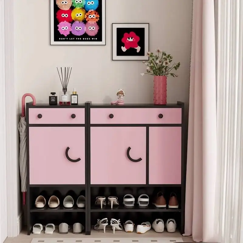 Pink Organizer Shoe Cabinet Design Minimalist Space Saving Shoe Cabinet Corridor Entryway Wooden Zapatera Furniture For Home
