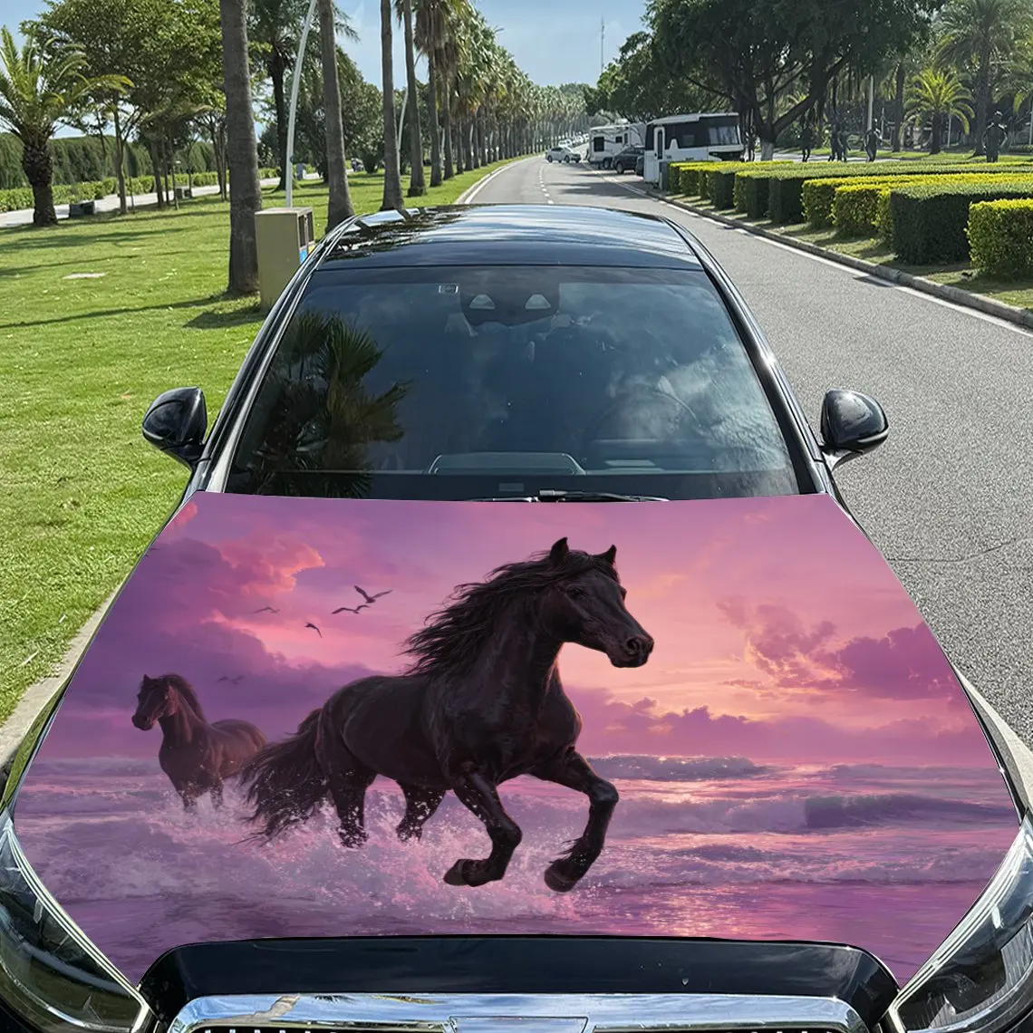 Aesthetic Galloping Horses Print car hood stickers, waterproof self-adhesive, scratch resistant, easy to stick, durable car PVC
