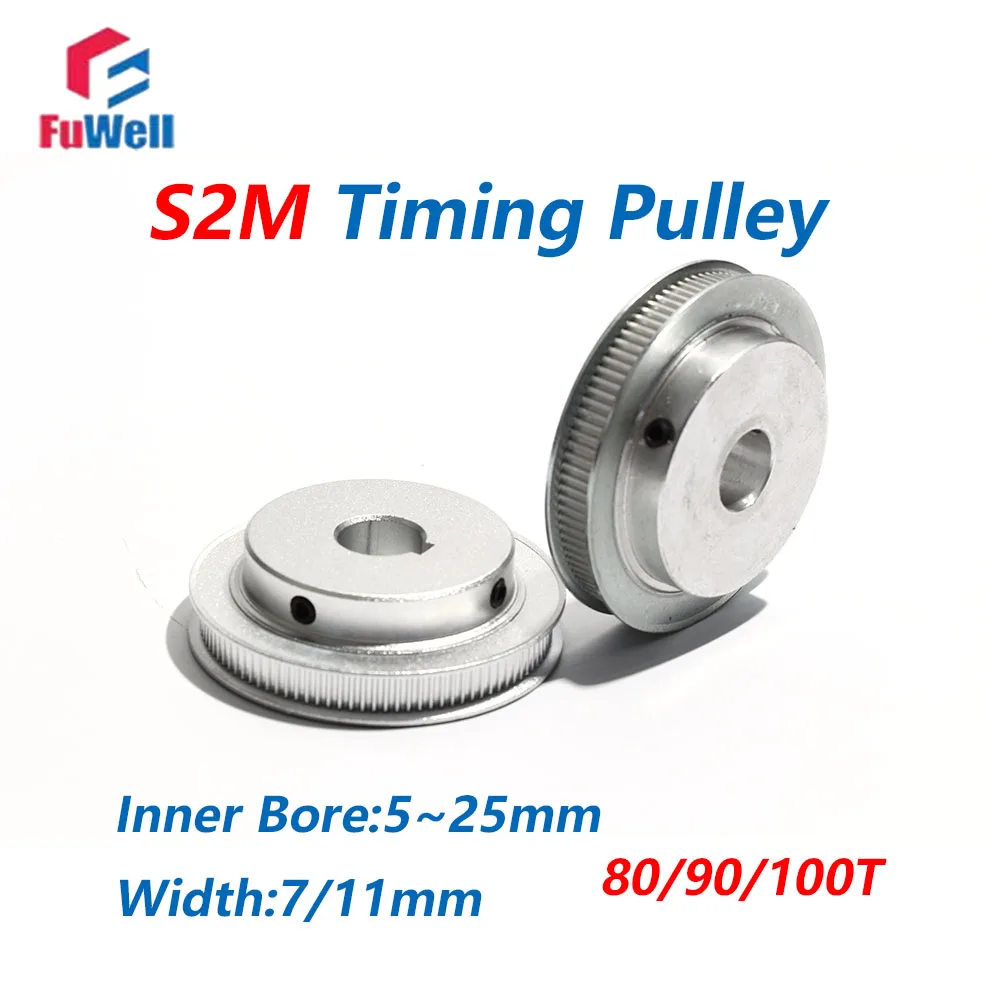 

FuWell S2M Шкив ГРМ из алюминиевого сплава 80T/90T/100T Отверстие зубов 5-25 мм Ширина синхронного колеса 7 мм/11 мм для ремня ГРМ S2M