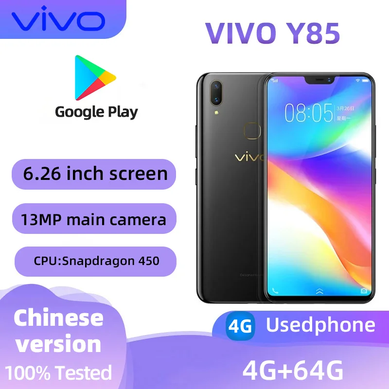 VIVO Y85 4g Smartphone Snapdragon 430 Unlocked  6.26  Inch 4GB RAM 64GB ROM All Colours Android Original Used Phone